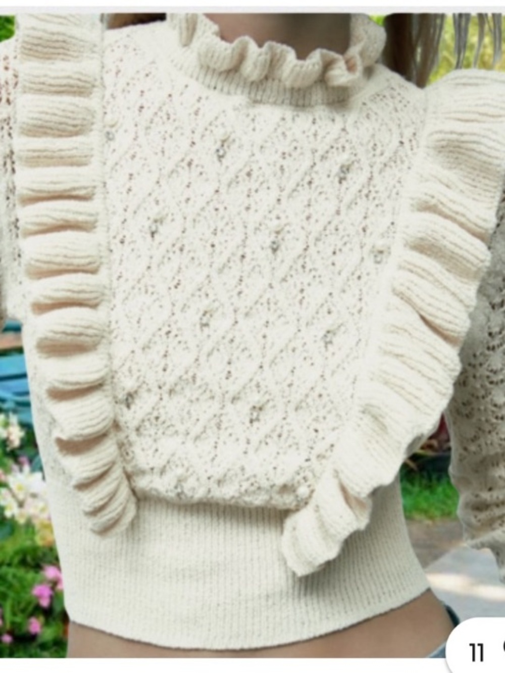 Zara Women's NWT Ruffled knit Pearl Sweater